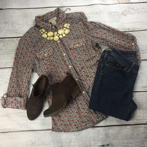 Lucky Brand Button Down Blouse- Floral Top- Small